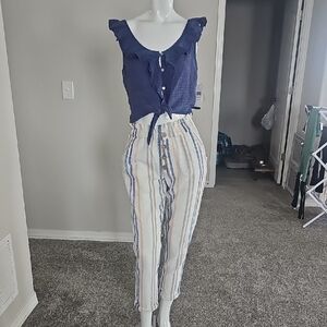 Rip Curl Blue and White Cropped Pants And Top